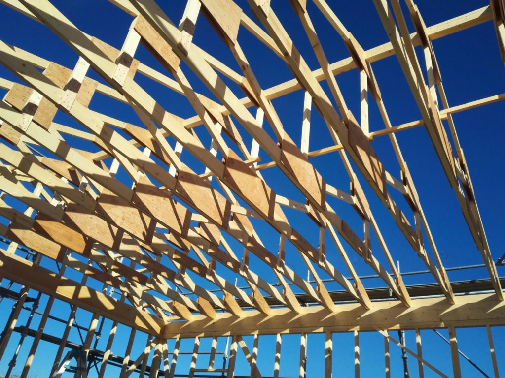 内側から見たトラス屋根構造
